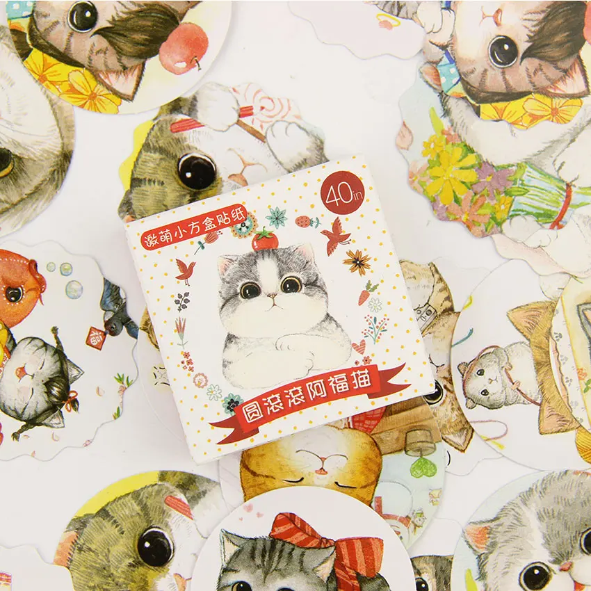 40 шт./лот Kawaii Мини толстый кот бумажный стикер набор DIY украшения дневник в стиле Скрапбукинг печать наклейка канцелярские принадлежности