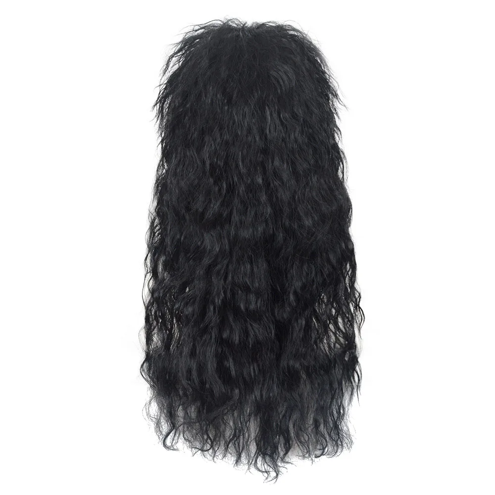 Забавный жесткий рокер парик черный длинный тусклый волос Ретро 80 s нарядное платье рокабилли Готический кудрявый парик аксессуары для костюмов на Хэллоуин