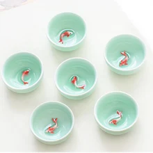 Китайский чайный сервиз с золотой рыбкой, дизайн, 6 шт., набор чайных чашек кунг-фу, хрустящая глазурь для путешествий, чайная чаша, китайский фарфоровый набор чайных чашек