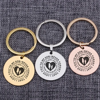 

Key Rings Son Gift Engraved Mom Dad Lettering Trendy Round Keychain 30mm Multicolor Key Set Trinket Souvenir Bag Charms Keytag