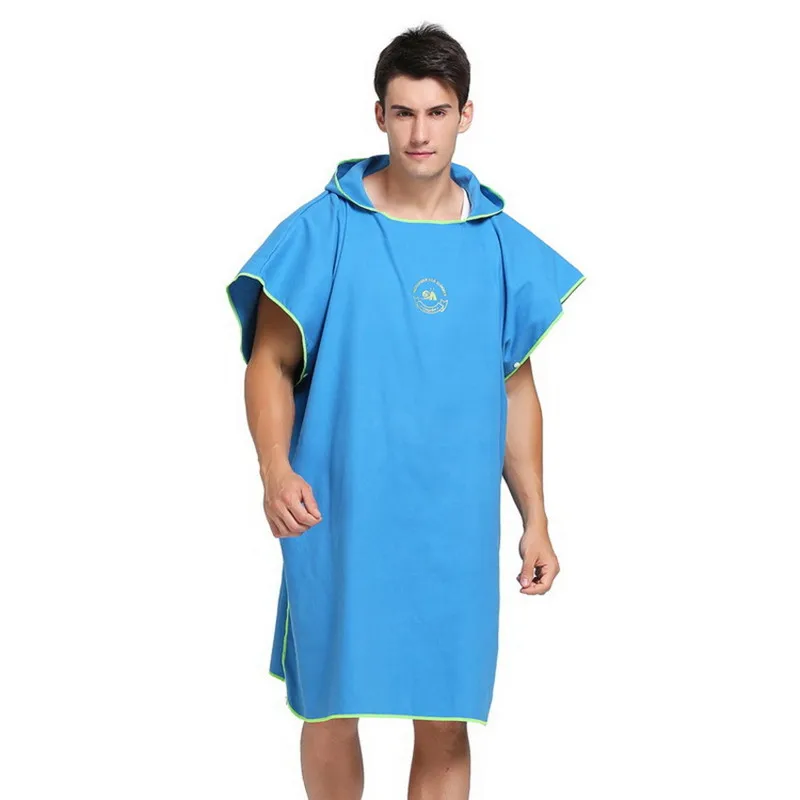 Летнее солнцезащитное быстросохнущее пляжное полотенце 109*91 см, большой размер, полотенце с капюшоном, полиэстер, спа, купальный халат, голубой