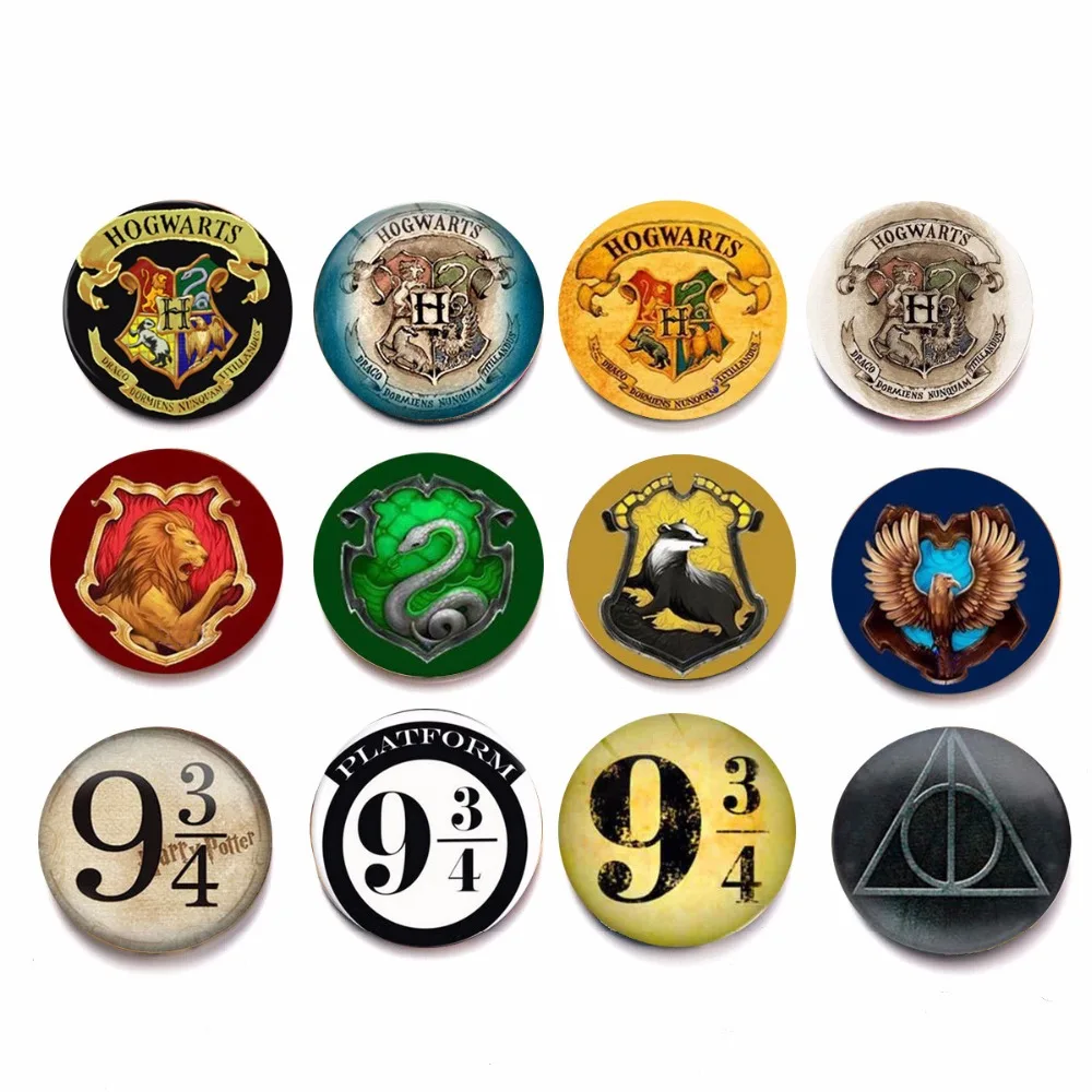 

12 pcs/lot Harri Potter Hogwarts Hufflepuff Gryffindor Slytherin Ravenclaw 9 3/4 fridge refrigerator magnet pendant toys gifts