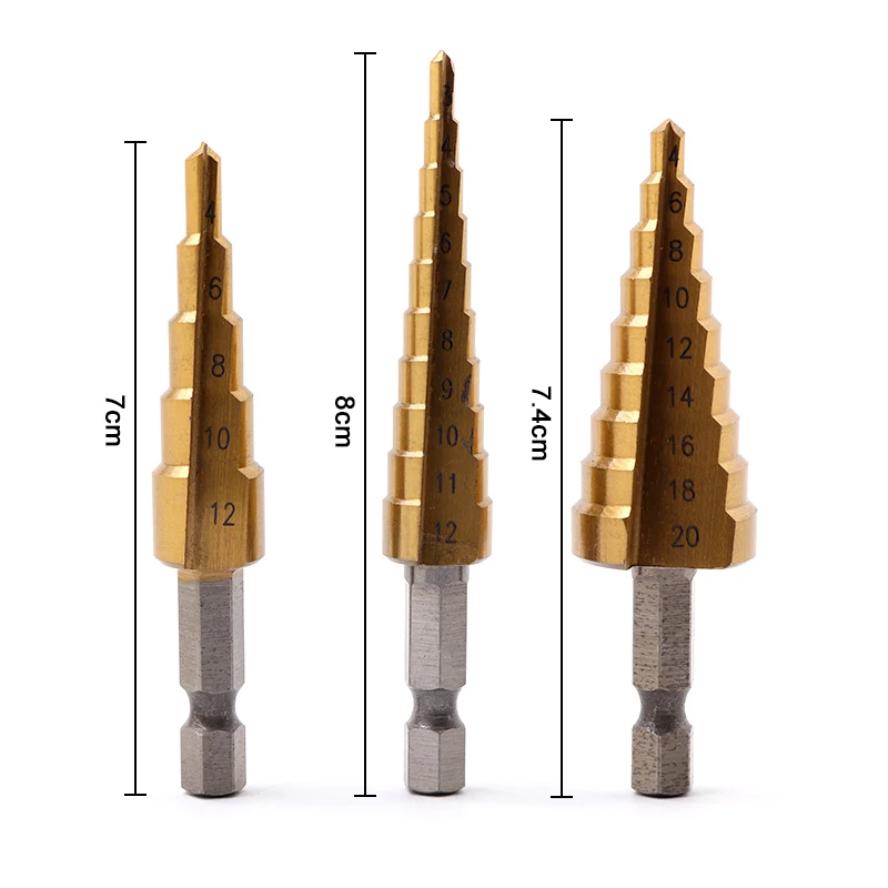 Новые 3 шт HSS титановое покрытие ступенчатое сверло для металла 3-12 мм 4-12 мм 4-20 мм высокоскоростные стальные сверлильные электроинструменты