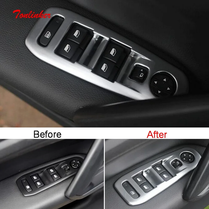 Tonlinker Interior Car Windows Control Panel Cover sticker for Peugeot 308 T9-19 Car Styling 4 PCS ABS Carbon Cover sticker