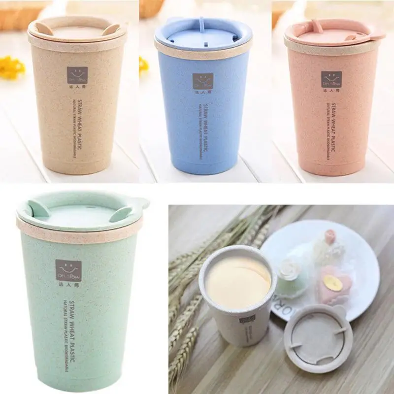 

280ML Double-wall Insulation Wheat Straw Cup Fashion Protable Travel Mug Spill proof Cup Office Coffee Tea Water Cup #705