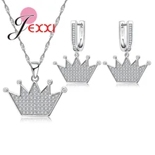 JEXXI Clown Hat Design Silver Crystal Jewelry Set Shining Crystal Decoration Earrings And 1pc Necklace Chain Pendent