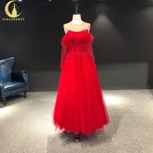 Rine real Pictures горячая Распродажа красные бусины хрустальные трапециевидные платья с открытыми плечами Арабские Вечерние платья Длинные