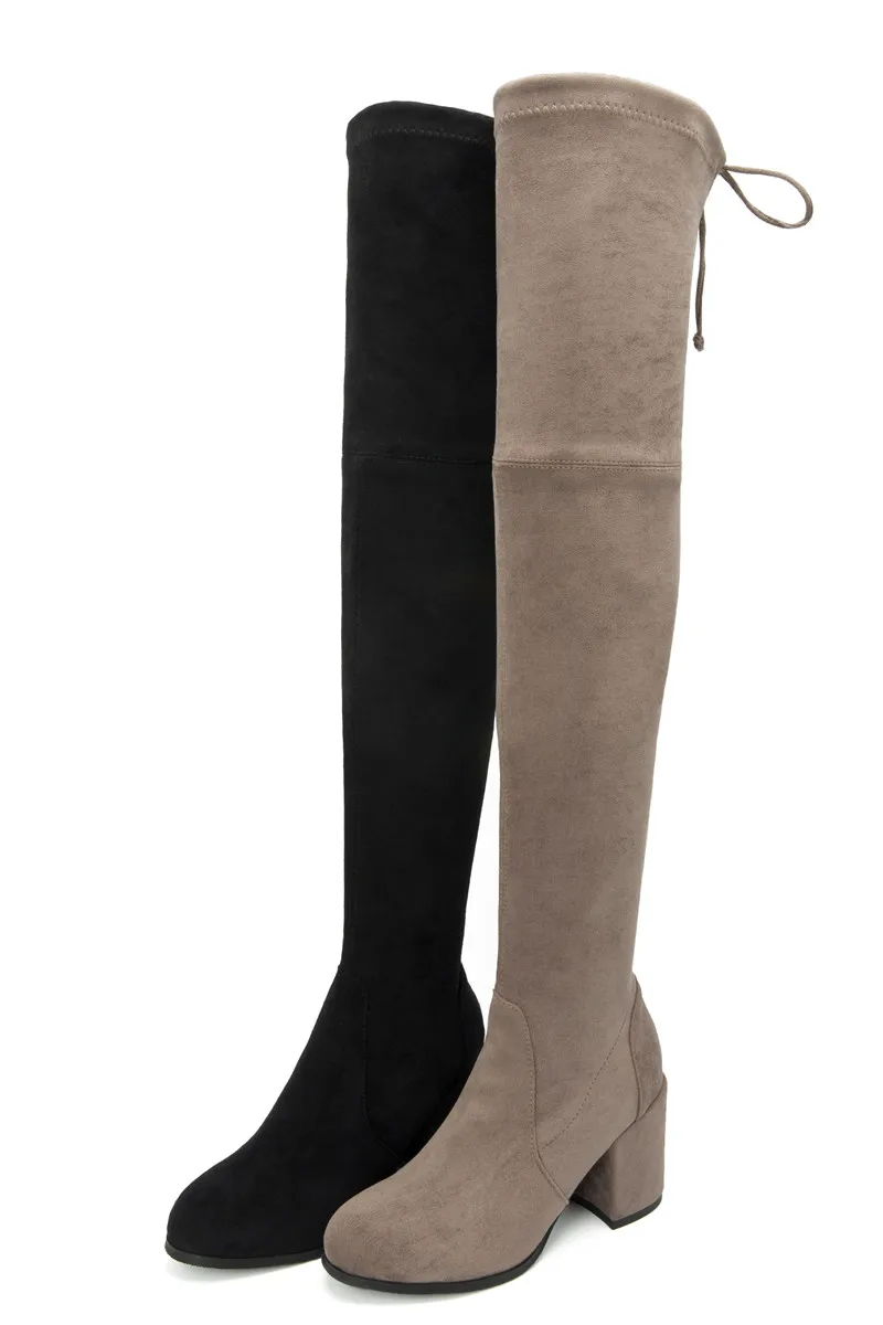 ASUMER/Большие размеры 34-41, новые модные сапоги выше колена обувь на высоком квадратном каблуке женские высокие сапоги замшевые эластичные сапоги до бедра