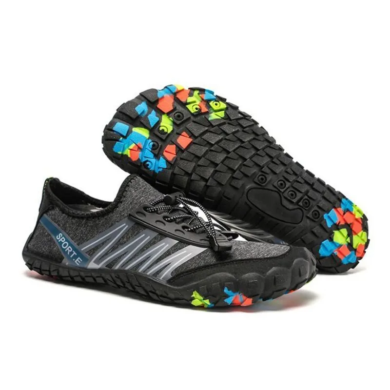 Нескользящие мужские пляжные тапочки; женская уличная обувь; пляжная дышащая легкая спортивная обувь; эластичные мягкие водонепроницаемые кроссовки - Цвет: Черный
