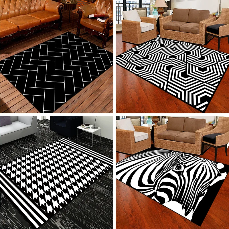 

Quality Simple Style Art Black White Zebra Carpet For Living Room Bedroom Anti slip Floor Mat Fashion Kitchen Carpet Area Rug