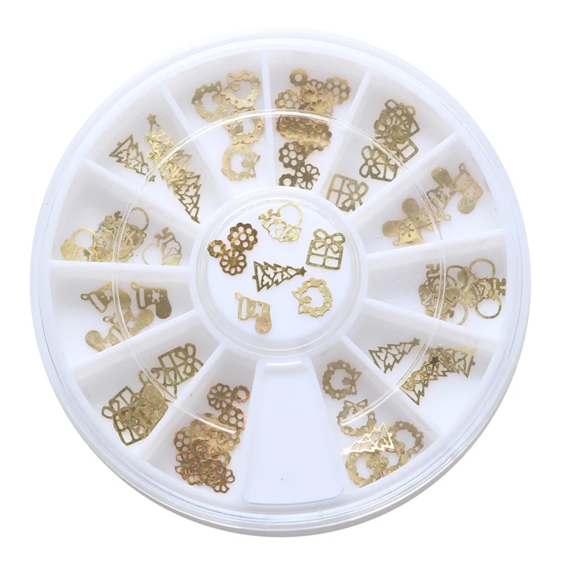 

3D Metal Christmas 10box/lot 6 Styles Mixed Nails Accessoires DIY Steering Wheel Christmas Decorations For Home Jewelry Nails