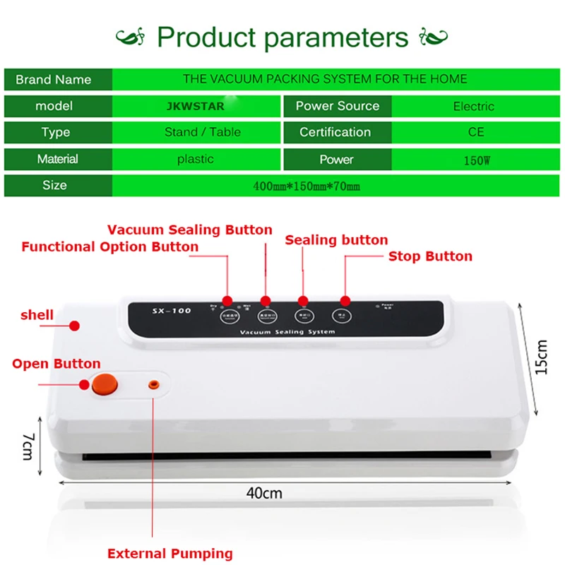 Многофункциональная вакуумная машина для запечатывания воздуха, лучший домашний вакуумный упаковщик, машина для упаковки свежих продуктов, вакуумные упаковочные пакеты 150 Вт