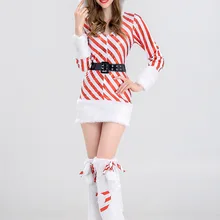 Женское платье с капюшоном карамельного тростника пушистый костюм Санты женский Рождественский костюм набор карамельных тростей карнавальный костюм на Хэллоуин косплей