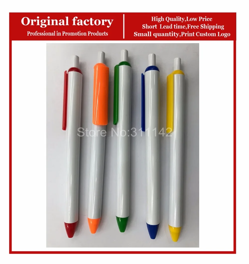 New design custom pens white plastic ball point pen in blue ink for