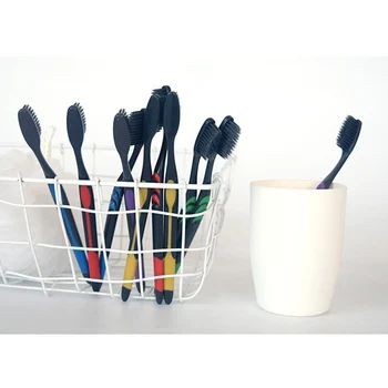 

10pcs Natural Tooth Brush Eco-friend Soft Bristle Bamboo Charcoal Adult Oral Care Tools Unisex Family Pack Travel Toothbrush