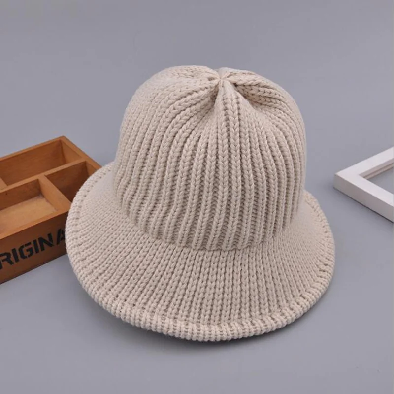 Теплая вязаная Рыбацкая шляпа осень зима Женская мода сплошной цвет шляпа-ведерко кепки для женщин леди H3