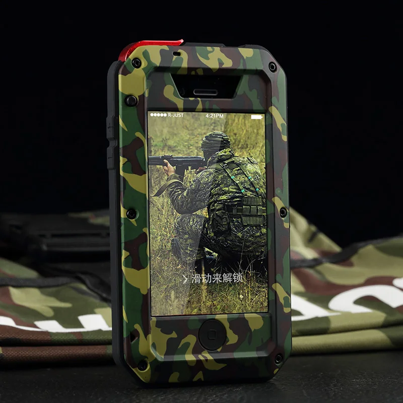 imágenes para Para iphone 5s se 5c 6 6 s plus 360 a prueba de golpes cubierta vida Camuflaje A Prueba de agua Cajas Del Teléfono Del Metal de Aluminio con Gorilla Glass vidrio imágenes para Para iphone 5s se 5c 6 6 s plus 360 a prueba de golpes cubierta vida Camuflaje A Prueba de agua Cajas Del Teléfono Del Metal de Aluminio con Gorilla Glass vidrio