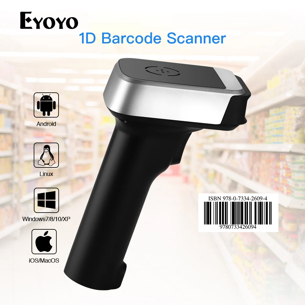 Eyoyo Wireless Barcode Scanner 1D 2.4G Portable Handheld CCD Reader For