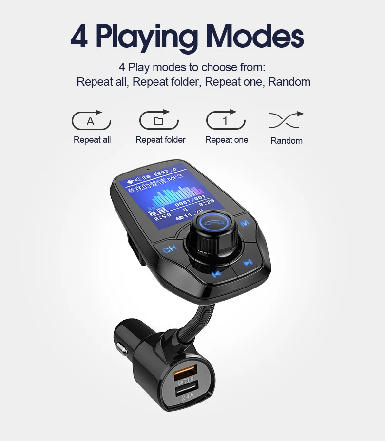 CDEN Автомобильный MP3-плеер цветной экран 1,8 дюймов TF карта музыка Bluetooth телефон Мультимедиа fm-передатчик QC3.0 быстрая зарядка автомобильное зарядное устройство