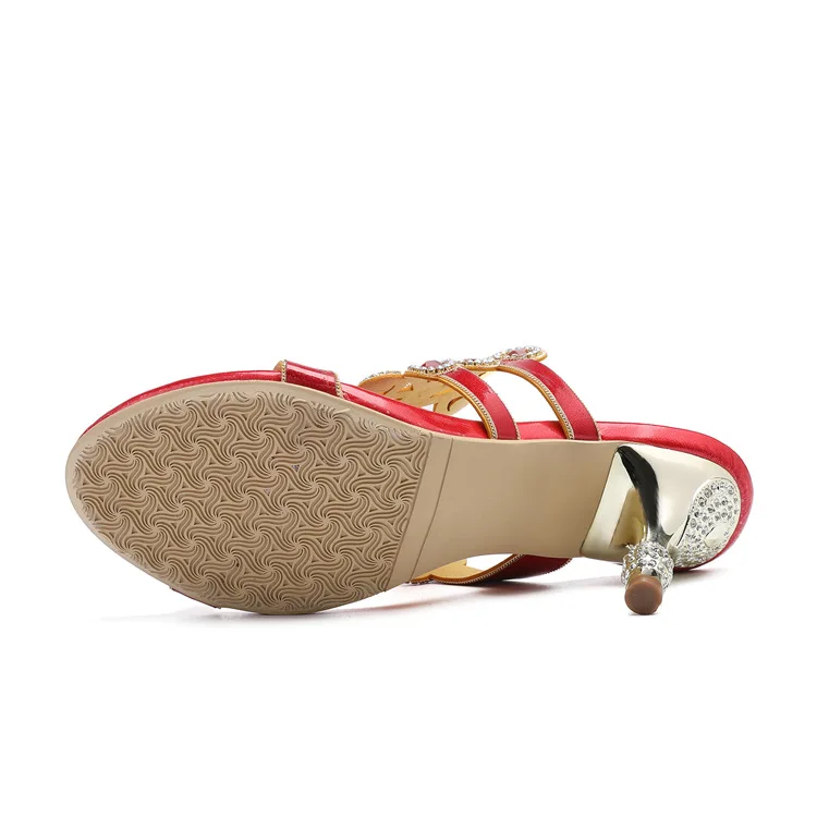 G-sparrow Summer Women Fashion High Heel Stiletto Slippers New Diamond Luxury Elegant Shoes Red Size 1116