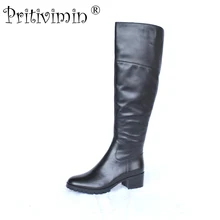 Женские сапоги до колена из натуральной кожи зимние женские теплые ботинок ручной работы на подкладке женские сапоги для верховой езды на толстом каблуке Pritivimin FN37