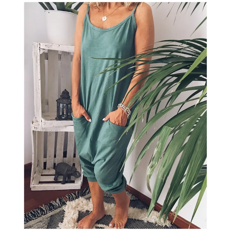 

Women's Summer Holiday Casual Loose Overalls Jumpsuits Sleeveless Pockets Home Jumpsuits