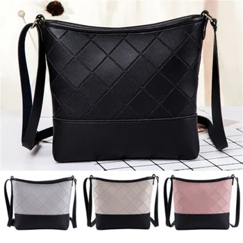 

Women Ladies Leather Shoulder Bag Tote Purse luxury Messenger Crossbody Satchel Checkered bucket bag 2019 New