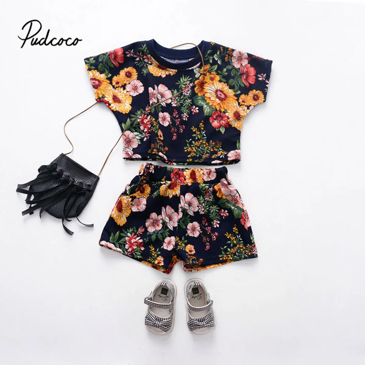 

2Pcs Newborn Infant Baby Girl clothes set Batwing Short Sleeve Loose Tops +Short Pants outfit Summer clothes set