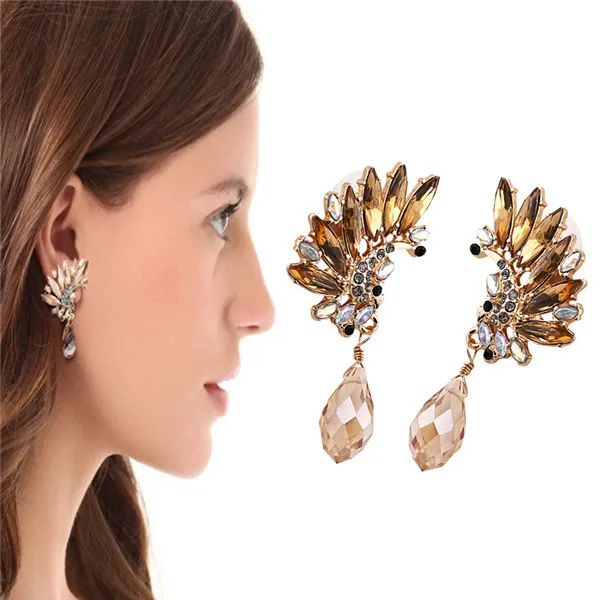 

New Gothic Color Angel Wings Alloy Cool Feather Earrings for Women Crystal Earrings bijoux brincos indian jewelry