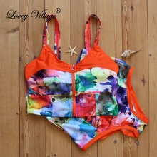 Сексуальное бикини с цветочным рисунком, на молнии, с высоким горлом, купальник размера плюс, женская одежда для плавания, Бразильское бикини, пуш-ап, купальник