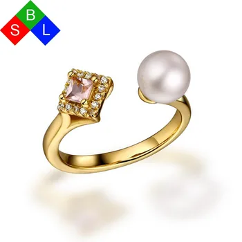 

Red Trees Brand 925 Sterling Silver Real Pearl Engagement Rings For Women With 3mm Princess Cut Gemstone Tourmaline Gold Color