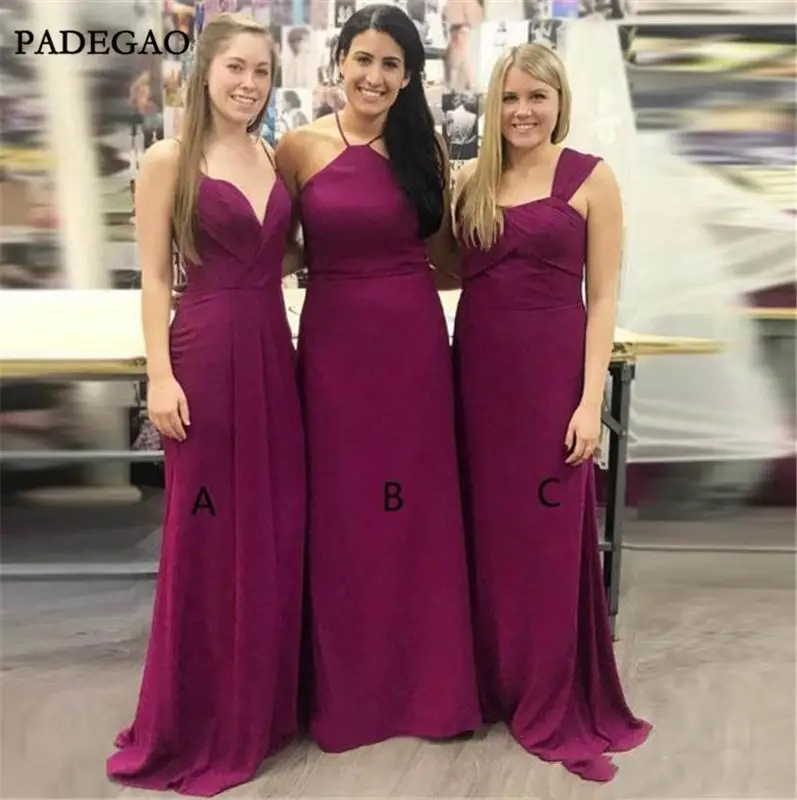 Cheap Mismatched Plum Custom Long Bridesmaid Dresses