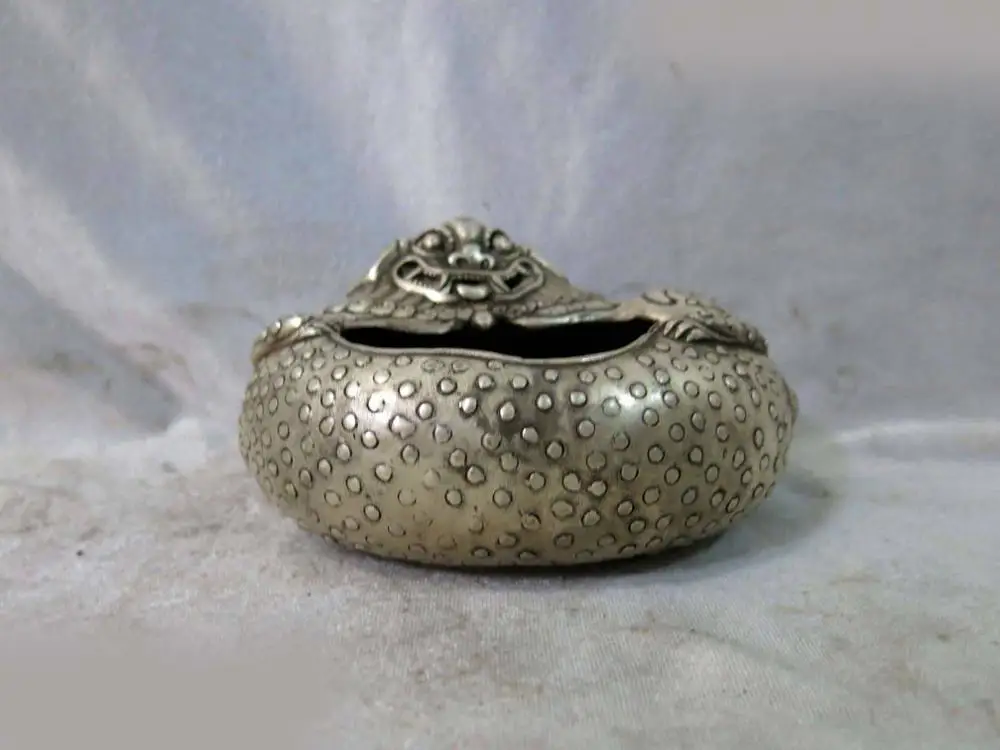 

DS China Silver fine carved lucky spittor writing-brush washer Sculpture Statue