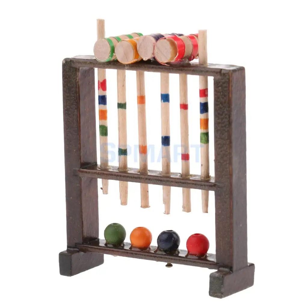 MagiDeal 1/12 Dolls House Miniature Mini Wooden Croquet Game Set for Dolls Living Room Decoarion Children KIds Toys
