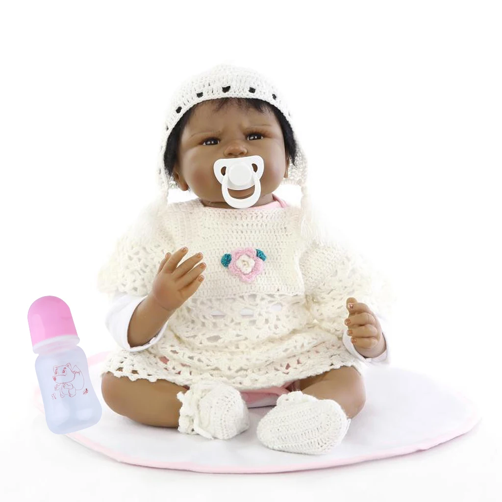

Real Touch Soft Silicone 22inch African American Reborn Doll Newborn Baby Doll Child Sleeping/Appease Toy Kids Wear Model Doll