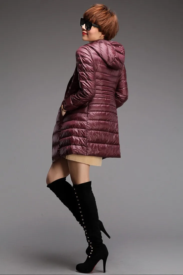 Женская теплая зимняя куртка, Женское пальто, тонкая брендовая парка на утином пуху 90%, ультра-легкая пуховая куртка, Длинная Элегантная верхняя одежда, WLF040