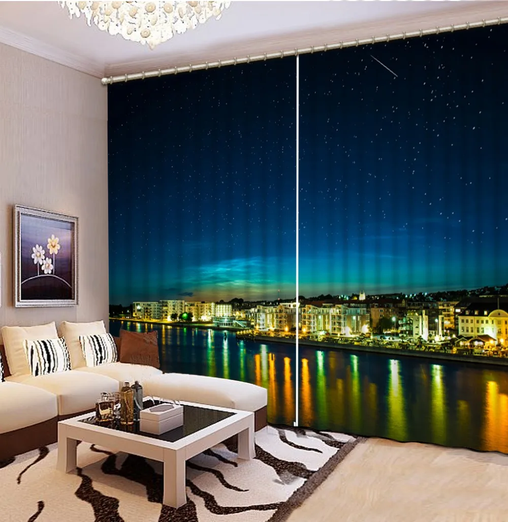 

Bedding room 3D Curtains 3D Window Curtains For Bedding room night scene Home Decoration