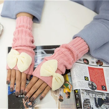 

Fashion Winter Women's Gloves Bowknot Wrist Arm Warmer Long Fingerless Knit Mitten