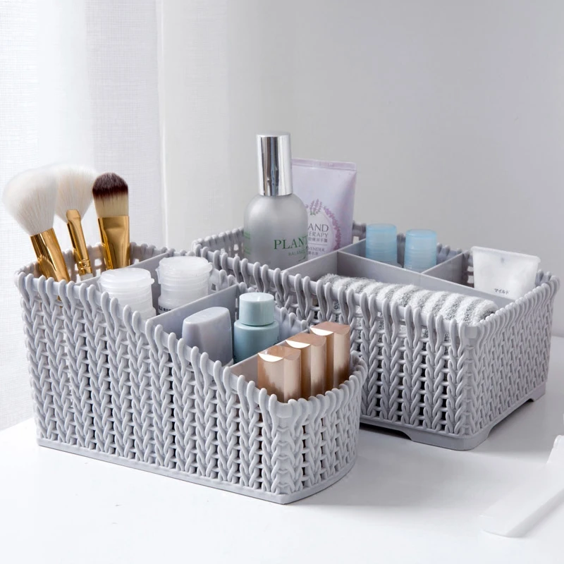 

Imitation rattan multi - grid storage box cosmetics finishing box desktop remote control stationery storage box