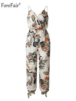 

ForeFair Floral Print Sashes Jumpsuit Lace Up Long Rompers Womens Jumpsuit Summer Beach Casual Streetwear Backless Sleeveless