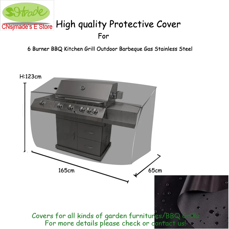 

Outdoor Kitchen Protective Cover 165x65x123cm,Durable Oxford fabric,Black color, Water proofed Patio BBQ grill cover