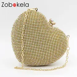 ZOBOKELA дизайнер известный бренд женщины клатч бриллиант в форме сердца вечерняя сумочка роскошные золотые сцепления Сеть женщин сумки через