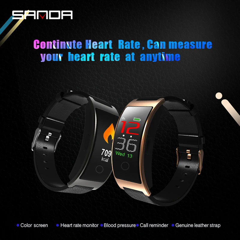 

SANDA CK11 Leather Smart Watch for IOS Android Men Women IP67 Waterproof Bluetooth Remote Camera Heart Rate Monitor Smartwatch