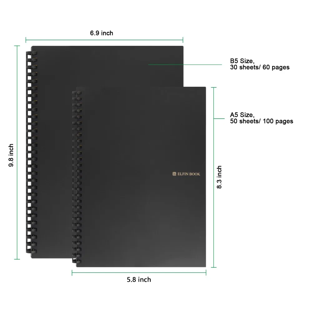 Elfinbook 2,0 микроволновая стираемая бумага для ноутбука, многоразовая умная записная книжка с проволочным переплетом, облачное хранилище для флэш-памяти, подключение к приложениям