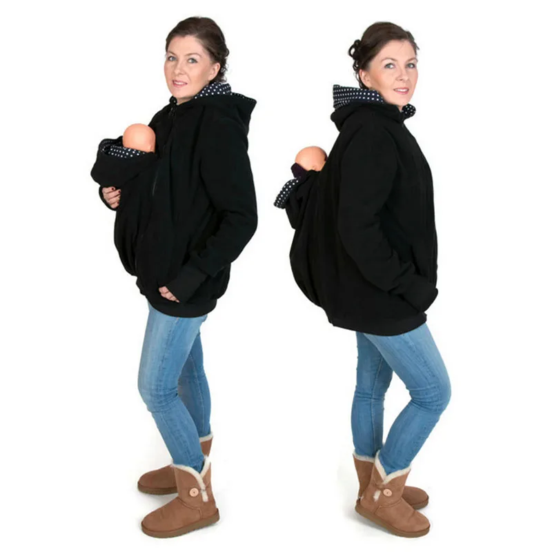 Многофункциональный рюкзак-кенгуру для младенцев; крышка куртка кенгуру для беременных толстовки Женская одежда для беременных; верхняя одежда - Цвет: Черный