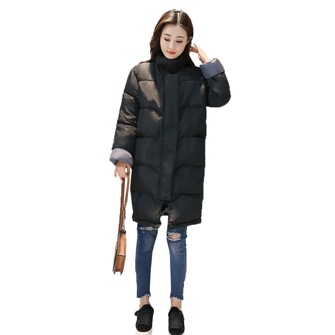 Free Shipping Black Winter Jacket Women Cotton Thick Long Style Winter