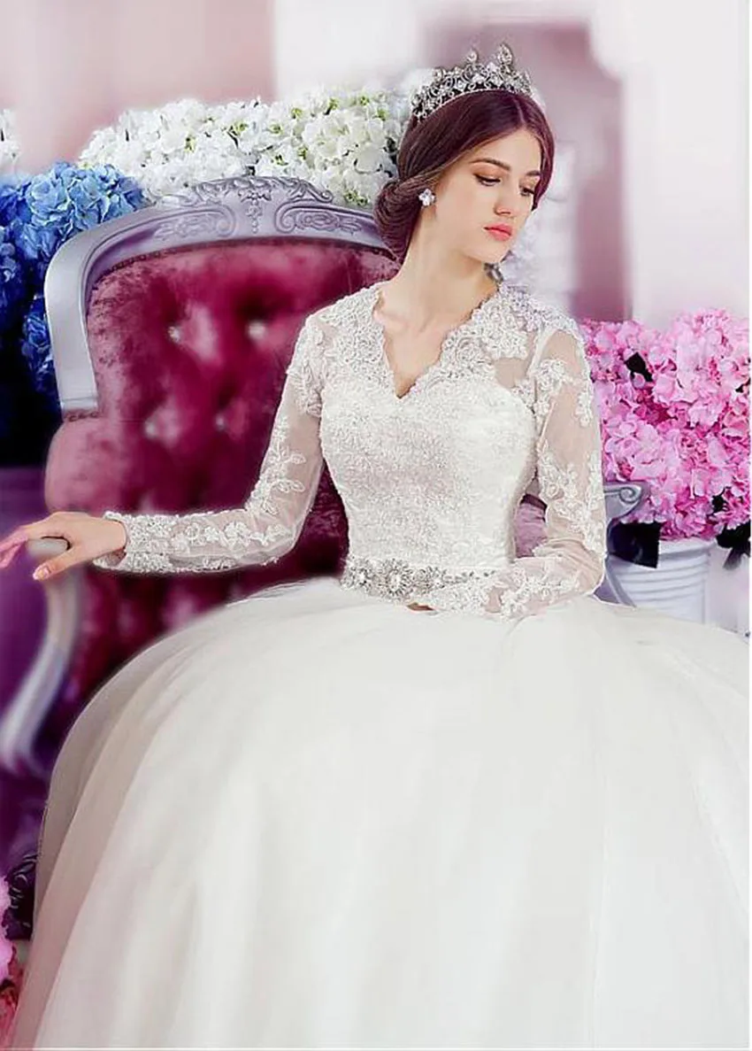 Wedding Dresses High Quality Long Sleeve Tulle Appliques Dubai With