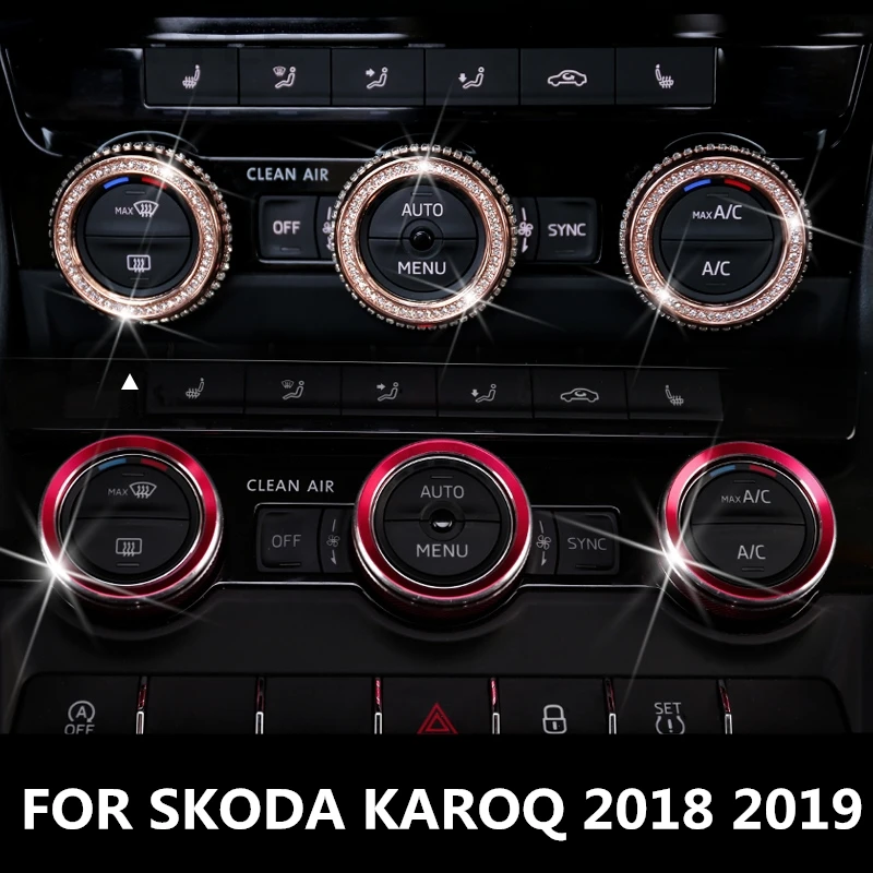 

For SKODA KAROQ 2018 2019 Air Conditioning Button Knob Ring Cover Interior decoration Auto Accessories Aluminum alloy