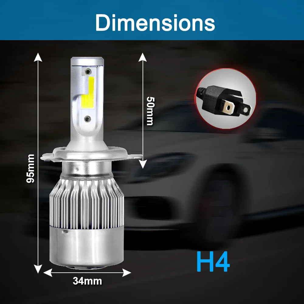 2 шт. C6 светодиодный автомобильных фар 72 Вт 7600LM COB авто фары лампы H1 H3 H4 H7 H11 880 9004 9005 9006 9007 освещение автомобиля