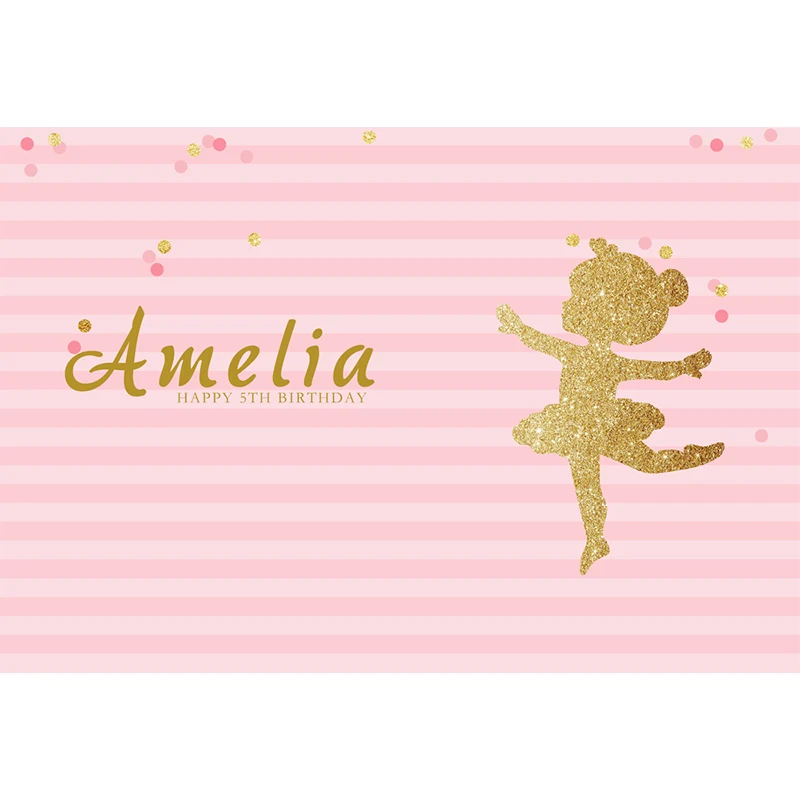 HUAYI personalised backdrop for child 5th glitter girl dance photo booth pink stripes Art fabric gold Background princess W-655